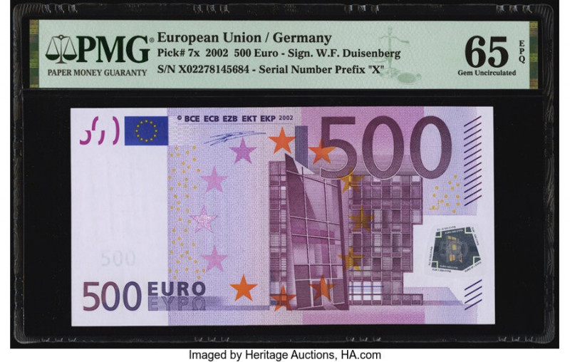 European Union Central Bank, Germany 500 Euro 2002 Pick 7x PMG Gem Uncirculated ...