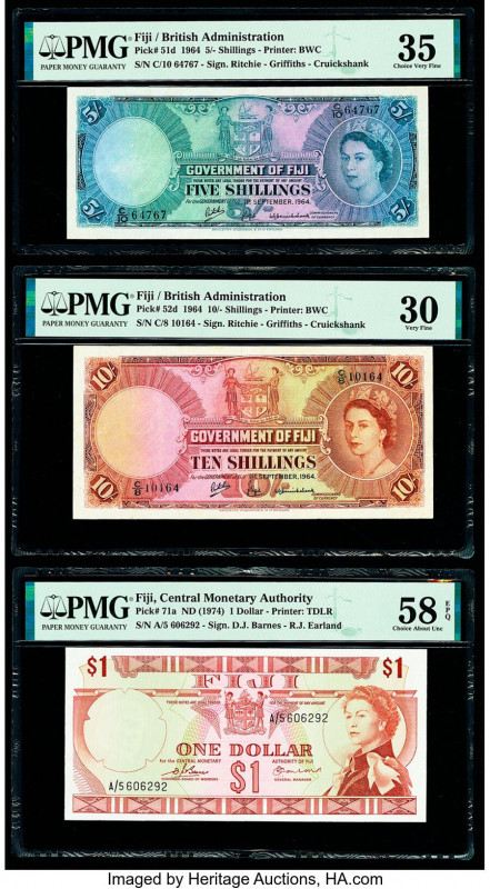 Fiji Government of Fiji 5; 10 Shillings; 1 Dollar 1.9.1964 (2); ND (1974) Pick 5...