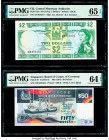 Fiji Central Monetary Authority 2 Dollars ND (1974) Pick 72b PMG Gem Uncirculated 65 EPQ; Singapore Board of Commissioners of Currency 50 Dollars ND (...