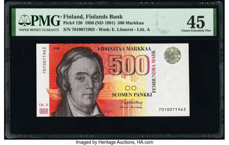 Finland Finlands Bank 500 Markkaa 1986 (ND 1991) Pick 120 PMG Choice Extremely F...
