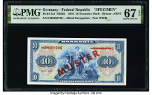 Germany Federal Republic U.S. Army Command 10 Deutsche Mark 1948 Pick 5s2 Specimen PMG Superb Gem Unc 67 EPQ. Red Muster overprints.

HID09801242017

...