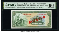 Germany Federal Republic U.S. Army Command 20 Deutsche Mark 1948 Pick 6s2 Specimen PMG Gem Uncirculated 66 EPQ. Red Muster overprints.

HID09801242017...