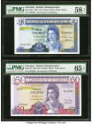 Gibraltar Government of Gibraltar 10; 50 Pounds 21.10.1986; 27.11.1986 Pick 22b; 24 Two Examples PMG Choice About Unc 58 EPQ: Gem Uncirculated 65 EPQ....