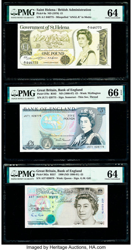 Great Britain and Saint Helena Group of 3 Graded Examples PMG Gem Uncirculated 6...