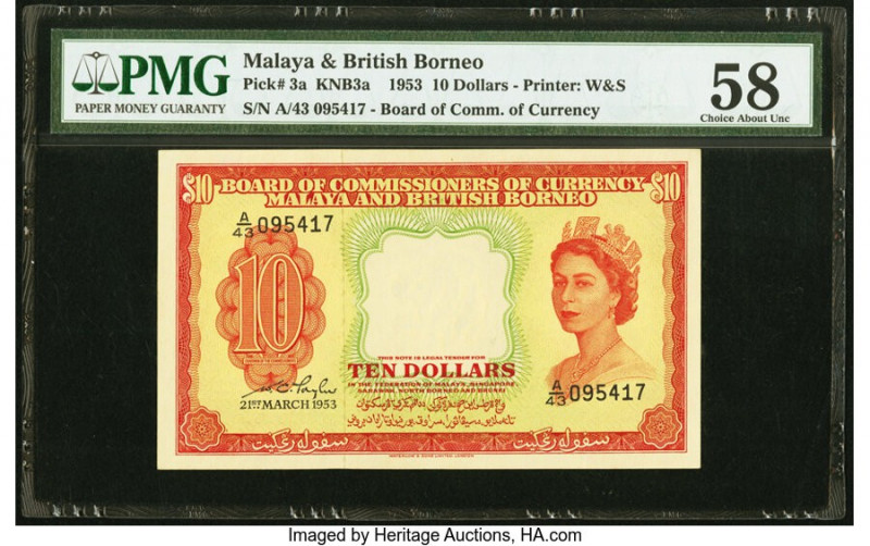 Malaya and British Borneo Board of Commissioners of Currency 10 Dollars 21.3.195...