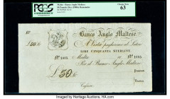 Malta Banco Anglo Maltese 50 Pounds ND (18xx) Pick S116r Remainder PCGS Choice New 63. 

HID09801242017

© 2020 Heritage Auctions | All Rights Reserve...