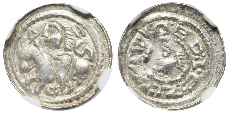Boleslaus II, Denarius Wyśmienity egzemplarz z mocnym obustronnym blaskiem, doce...
