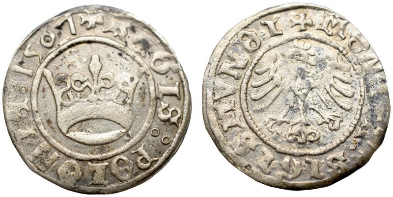 Sigismund I the Old, Halfgroat 1507, Cracow Ładny egzemplarz wybity zużytym stem...