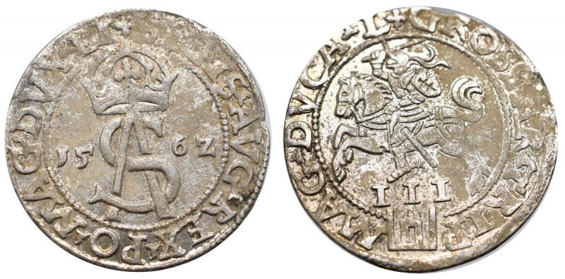 Sigismund II Augustus, 3 groschen 1562, Vilnius - L/LI Bardzo ładny egzemplarz z...