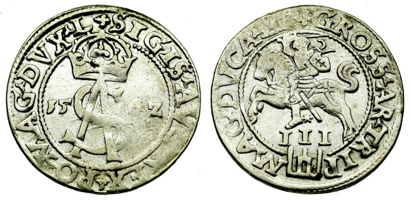 Sigismund II Augustus, 3 groschen 1562, Vilnius - L/LI Ładny egzemplarz. Odmiana...