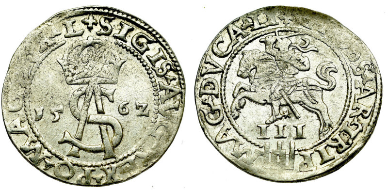 Sigismund II Augustus, 3 groschen 1562, Vilnius - L/LI Ładny egzemplarz. Odmiana...