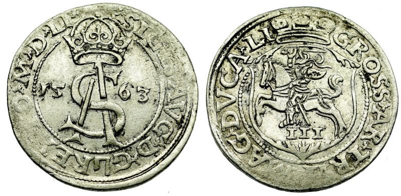 Sigismund II Augustus, 3 groschen 1563, Vilnius - NGC MS61 Ładny egzemplarz, poł...