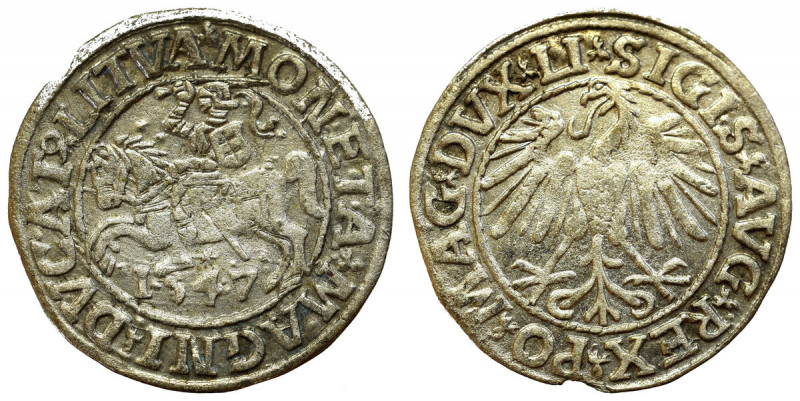 Sigismund II Augustus, Halfgroat 1547, Vilnius Piękny egzemplarz. Lekko niedobit...
