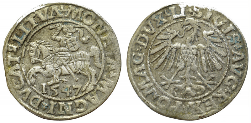 Sigismund II Augustus, Halfgroat 1547, Vilnius Ładny egzemplarz. Lekko niedobity...