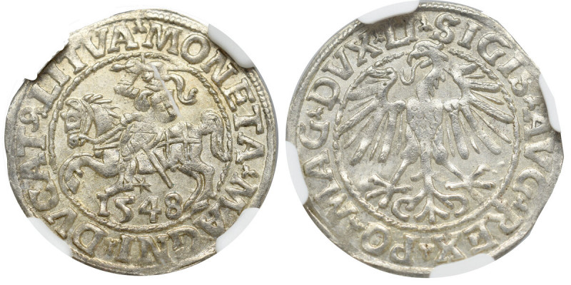 Sigismund II Augustus, Halfgroat 1548, Vilnius - LI/LITVA NGC MS64 Menniczy egze...