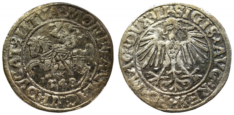 Sigismund II Augustus, Halfgroat 1548, Vilnius Obiegowy egzemplarz, patyna. Refe...