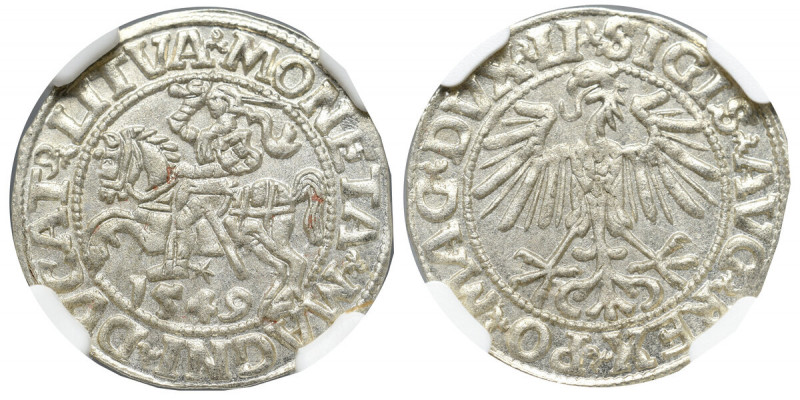 Sigismund II Augustus, Halfgroat 1549, Vilnius - LI/LITVA NGC MS65 Piękny, menni...