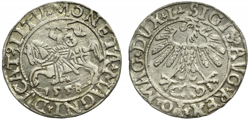 Sigismund II Augustus, Halfgroat 1558, Vilnius Ładny egzemplarz w naturalnej pat...