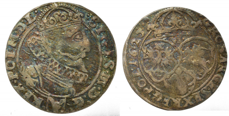 Sigismund III, 6 groschen 1625, Cracow Ładny egzemplarz. Ciemna, kolorowa patyna...