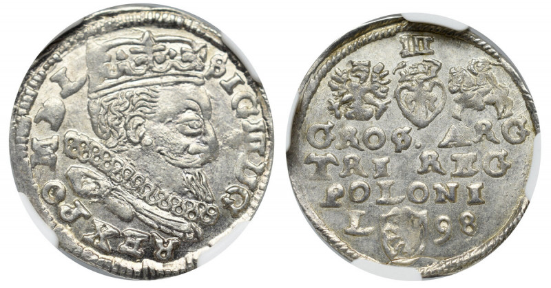 Sigismund III Vasa, 3 groschen 1598, Lublin - NGC MS65+ Piękny, menniczy egzempl...