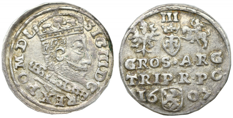 Sigismund III, 3 groschen 1607, Cracow - extremely rare Bardzo ładny egzemplarz....