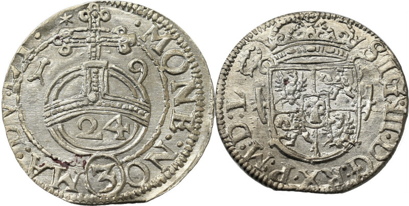 Sigismund III, 1/24 thaler 1619, Vilnius, Error RX, Rare Doskonały, menniczy egz...