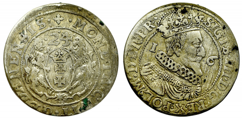 Sigismund III, 18 groschen 1624, Danzig - date overstriked Obiegowy egzemplarz, ...