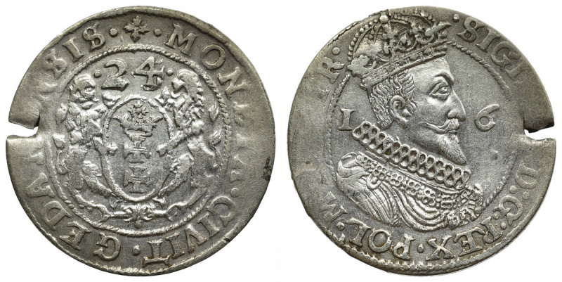 Sigismund III, 18 groschen 1624, Danzig - date overstriked Obiegowy egzemplarz, ...