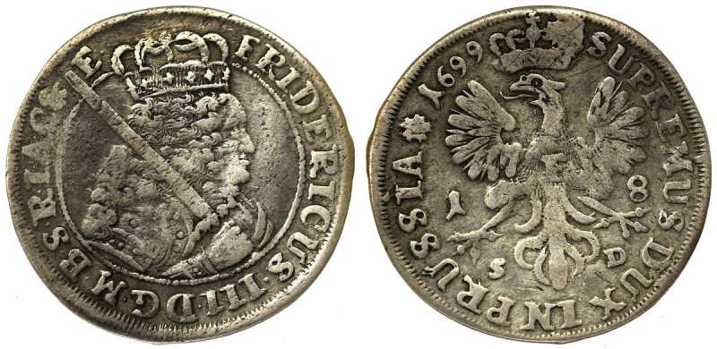 Prusy Książęce, Fryderyk III, Ort 1699 Królewiec Czytelny egzemplarz, patyna. 
...