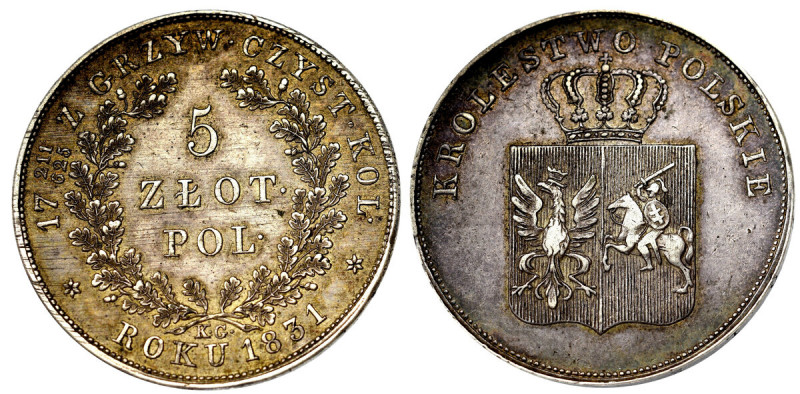 November uprising, 5 zloty 1831 - NGC MS62 Rzadka odmiana 5-złotówki z powstania...