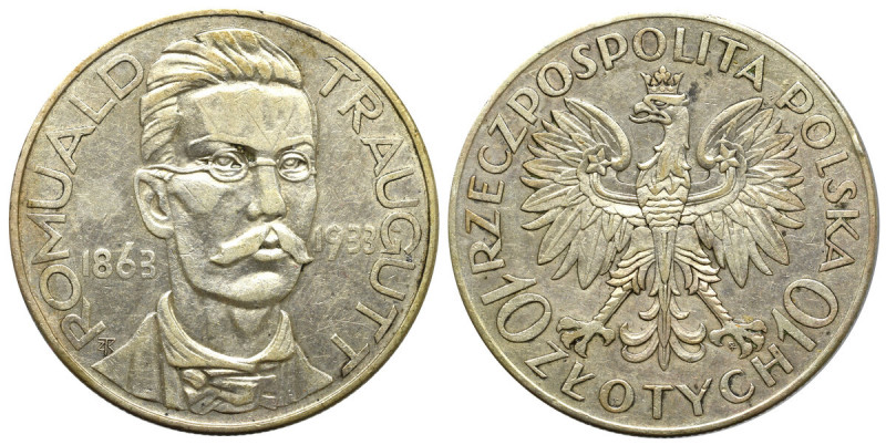 II Republic of Poland, 10 zloty 1933 Traugutt Obiegowy egzemplarz z nierównomier...