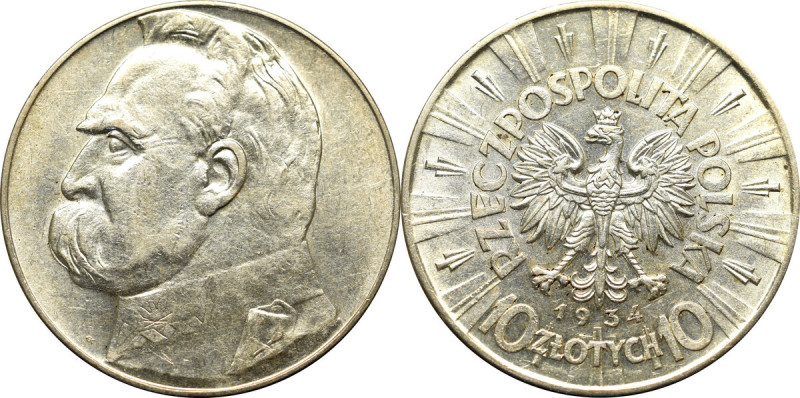 II Republic of Poland, 10 zloty 1934 Pilsudski Pieknie zachowany egzemplarz najt...