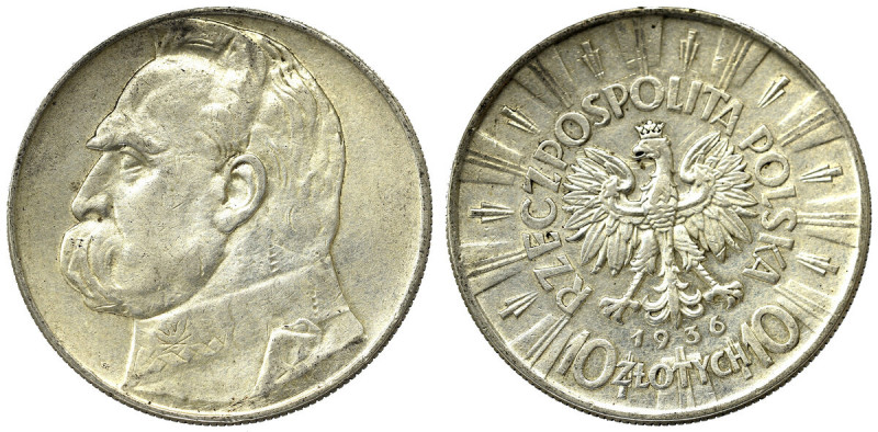 II Republic of Poland, 10 zloty 1936 Pilsudski Bardzo ładny w odbiorze egzemplar...