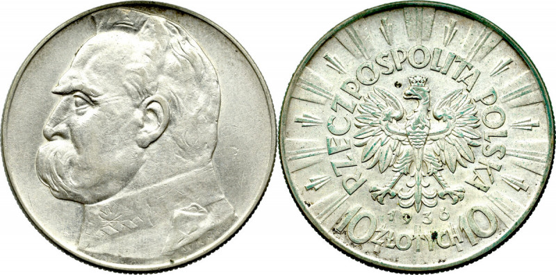 II Republic of Poland, 10 zloty 1936 Pilsudski Bardzo ładny w odbiorze egzemplar...