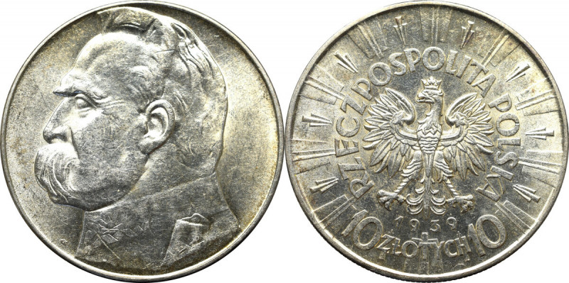 II Republic of Poland, 10 zloty 1939 Pilsudski Pięknie zachowany egzemplarz. Dob...