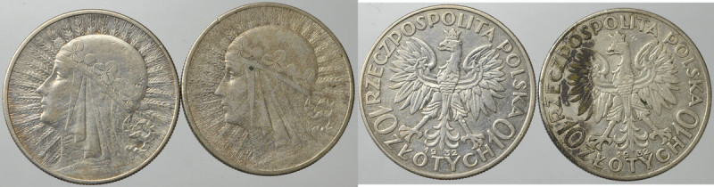 II Rzeczpospolita, Zestaw 10 złotych 1932 Obiegowe stany zachowania. Patyna, nal...