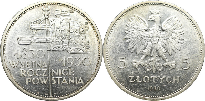 II Republic of Poland, 5 zloty 1930 November uprising Ładny egzemplarz z resztka...