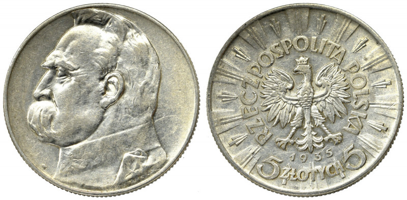 II Republic of Poland, 5 zloty 1935 Pilsudski Ładny egzemplarz z delikatnym poły...