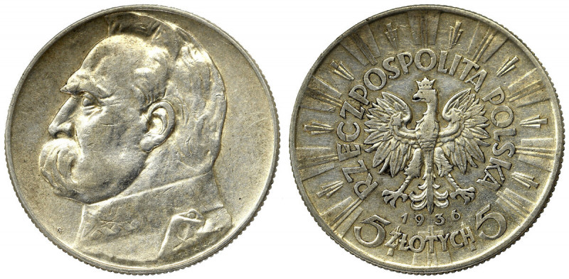 II Republic of Poland, 5 zloty 1936 Pilsudski Obiegowy egzemplarz z nieświeżości...