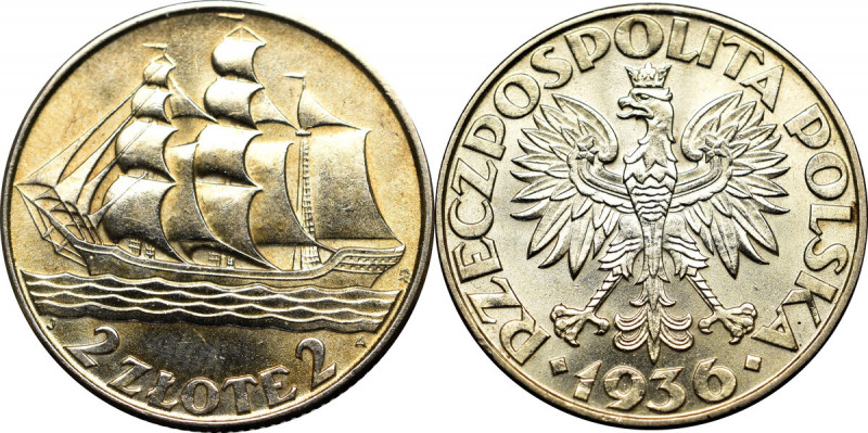 II Republic of Poland, 2 zloty 1936 Ship Przepiękny egzemplarz z intensywnym, ze...