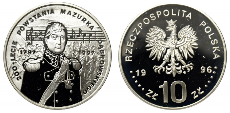 III RP, 10 złotych 1996 200 lecie Powstania Mazurka Dąbrowskiego Drobny nalot, p...