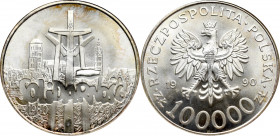 III RP, 100.000 złotych 1990 Solidarność - NGC MS64