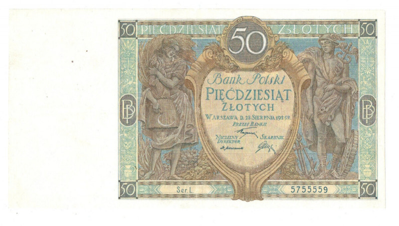 II RP, 50 złotych 1925 28 sierpnia 1925 L Banknot w wizualnie dobrej kondycji, j...