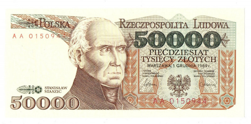 50.000 złotych 1989 AA Egzemplarz w emisyjnym stanie zachowania. Reference: Miłc...