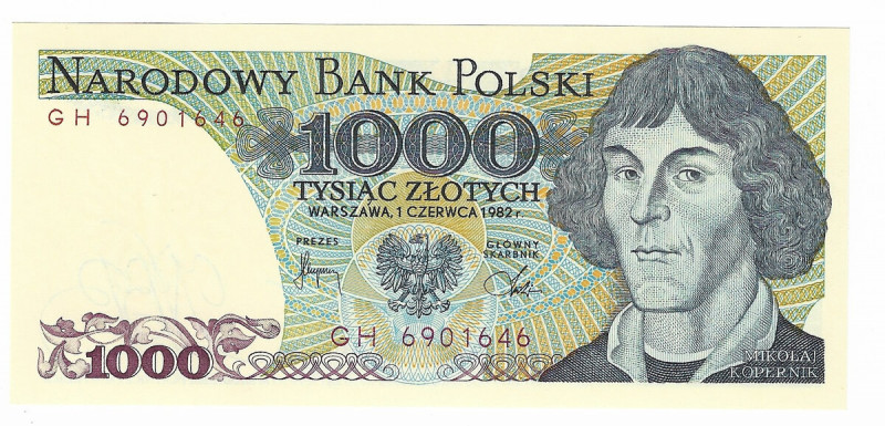 PRL i III RP, 1000 złotych 1982 GH Banknot w emisyjnym stanie zachowania. Refere...