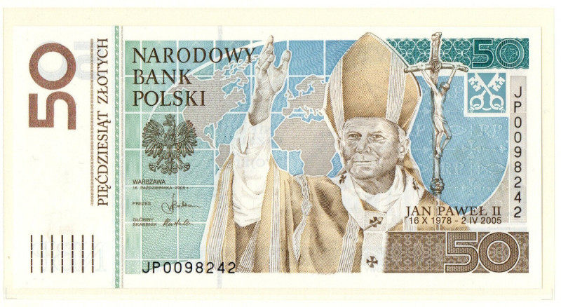 III RP, 50 złotych 2006 Jan Paweł II Banknot w emisyjnym stanie zachowania. 
Gr...