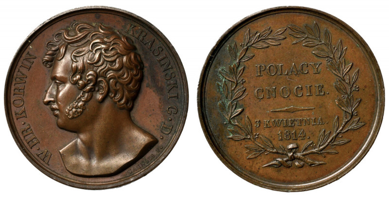 Polska, medal - hrabia Wincenty Korwin Krasiński 1814 Pięknie zachowany egzempla...