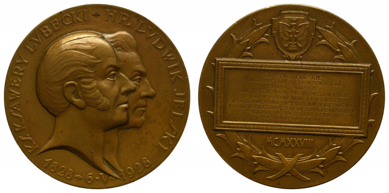 Polska, medal 100-lecie Banku Polskiego 1928, Warszawa Znany i ceniony medal aut...