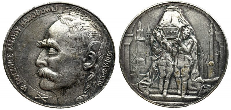 II RP, Medal na rocznicę śmierci Józefa Piłsudskiego, 1936 - odlew w białym meta...