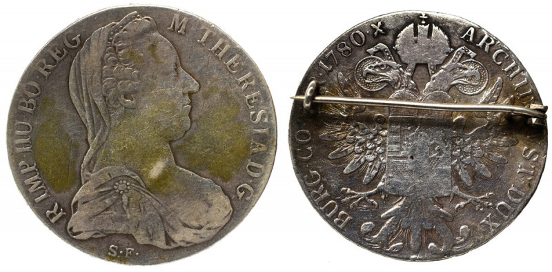 Austria, Marie Theresia, Thaler 1780 Bardzo ładna broszka powstała w oparciu o t...